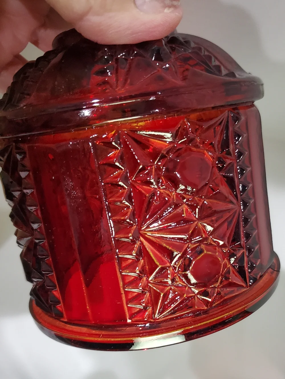 Indiana Glass Homco Ruby Amber Stars And Bars Fairy Lamp 3 Piece Originl Box Vtg